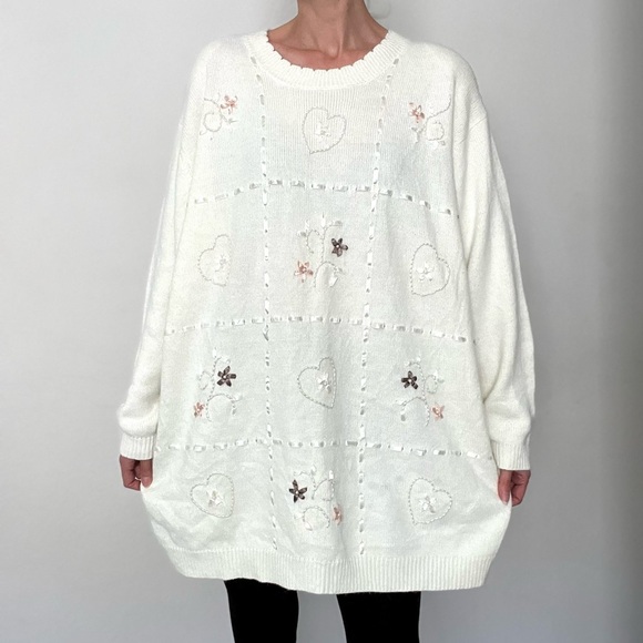 NWT Vintage Embellished White Sweater - Picture 4 of 10
